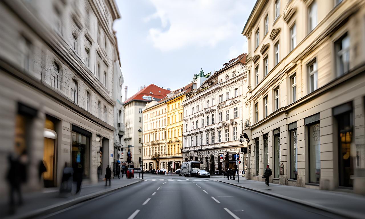 Straßenszene nahe der Kaschlgasse in Wien mit Stadtgebäuden und gut erkennbarem Verkehrsraum